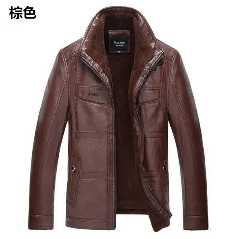 Image New 2016 Fashion Men s Leather Jackets PU Leather plus velvet thick warm leather jacketCoats Business casual leather jacket