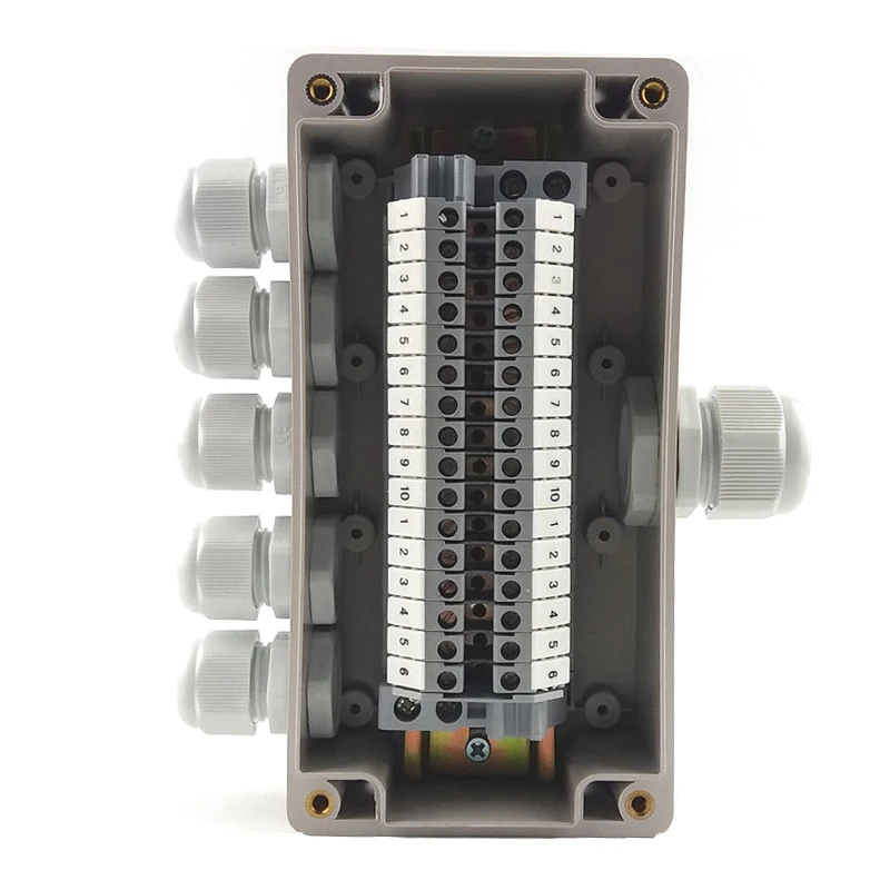 IP65 Waterproof Cable Junction Box 1 in 5 out 160*90*60mm with UK2.5B Din Rail Terminal Blocks
IP65 Waterproof Cable Junction Box 1 in 5 out 160*90*60mm with UK2.5B Din Rail Terminal Blocks