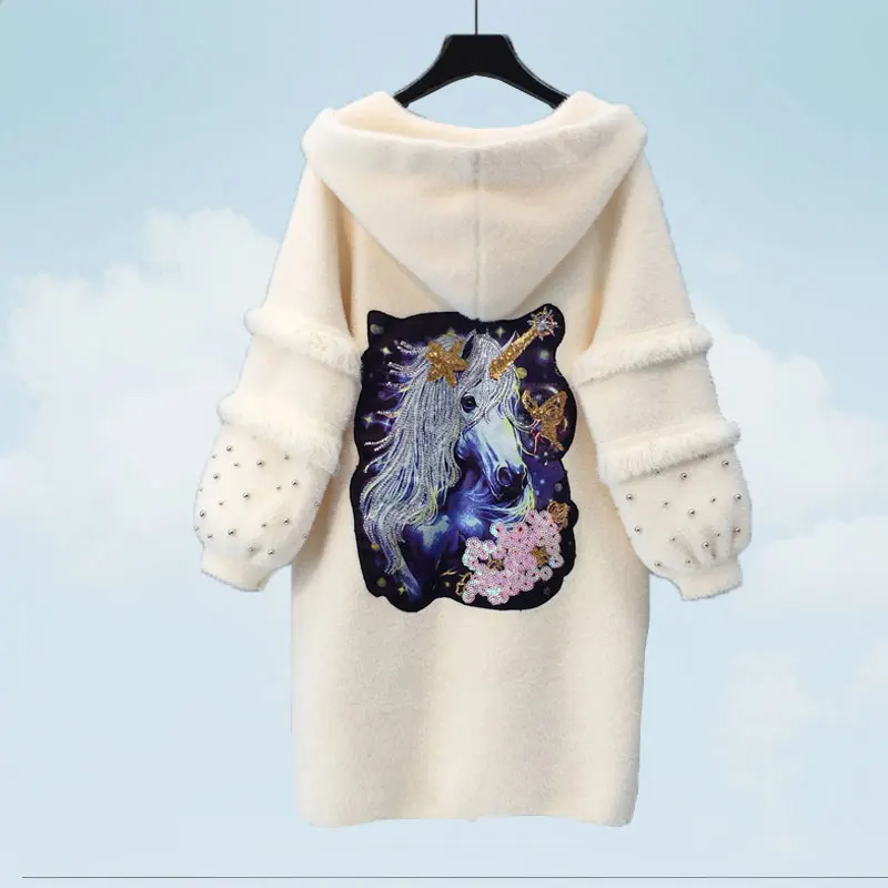 Autumn winter Velvet Hooded Cardigan Sweater Women Medium Long Loose Jacket Long Sleeve knitting Beading Feminine coat SS20
Autumn winter Velvet Hooded Cardigan Sweater Women Medium Long Loose Jacket Long Sleeve knitting Beading Feminine coat SS20