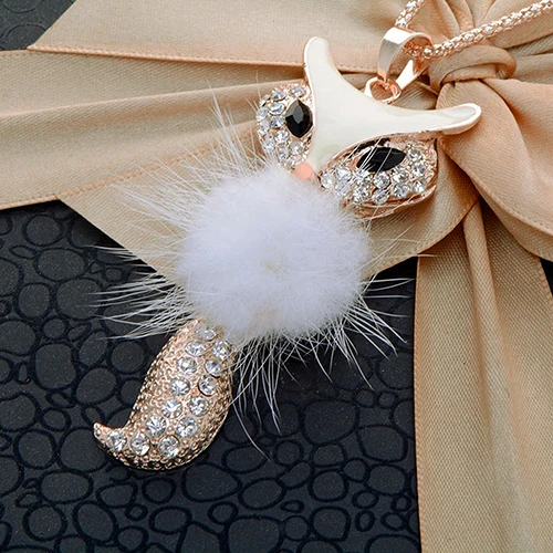 Hot sell Women's Rhinestone Feather Cute Fox Pendant Long statement necklaces & pendants W | Украшения и аксессуары
