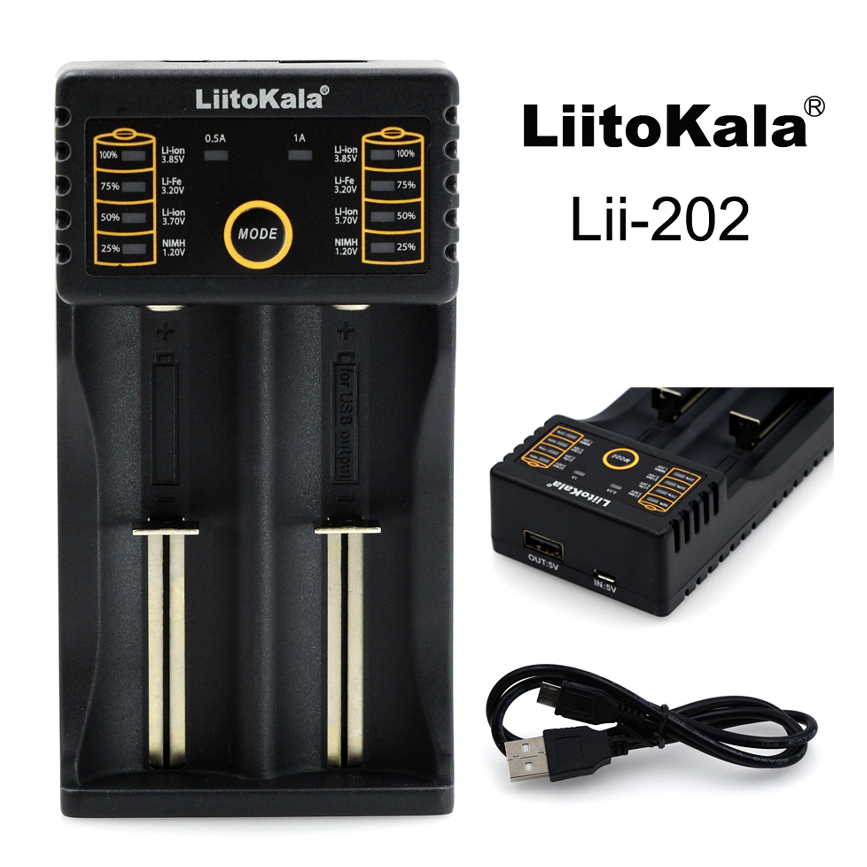 

LiitoKala Lii-202 18650 Battery Charger For 26650 16340 RCR123 14500 LiFePO4 1.2V Ni-MH Ni-Cd Rechareable Battery