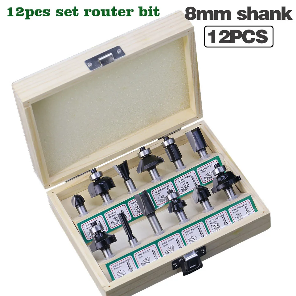 12pcs 8mm Shank wood router bit Straight end mill trimmer cleaning flush trim corner round cove box bits tools Milling Cutte
12pcs 8mm Shank wood router bit Straight end mill trimmer cleaning flush trim corner round cove box bits tools Milling Cutte