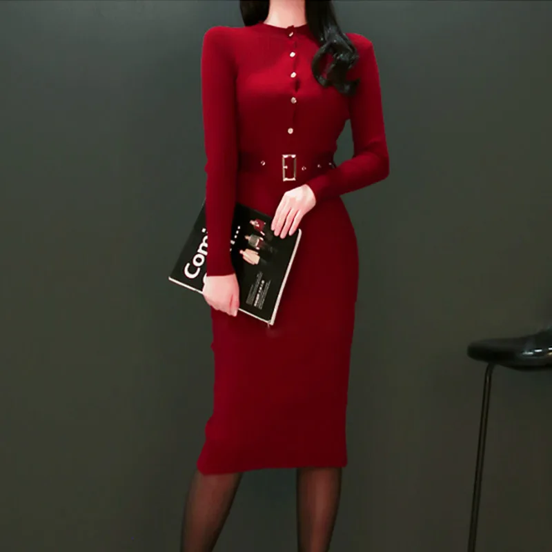 CBAFU newest black red women sweater dress long sleeve sheath slim pullover knitted dresses with belt jumper vestidos D318
CBAFU newest black red women sweater dress long sleeve sheath slim pullover knitted dresses with belt jumper vestidos D318