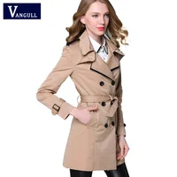 VANGULL 2017 New Fashion Designer Brand Classic European Trench Coat khaki Black Double Breasted Women Pea Coat real photos image