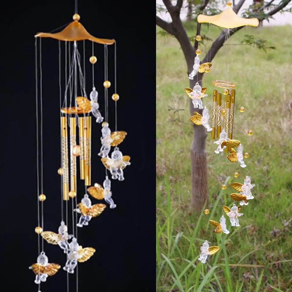 Wind Chimes Cupid Angel Wind Chimes Vintage Hanging Wind Bell Ornament Creative Decor for Yard Garden Outdoors Home Gold 1Set