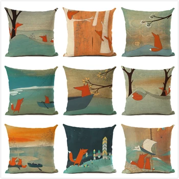 

Cushion Cover 45x45cm Printing Cute Cartoon Fox Rabbit Decorative Pillows for Sofa Living Room Cotton Linen Pillowcases