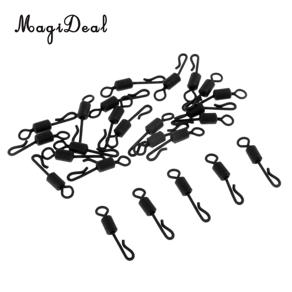 25pcs Carp Fishing Swivel Quick Change / Release Swivel Hook Line Connector Q-Shaped Matte Black Swivels 4#