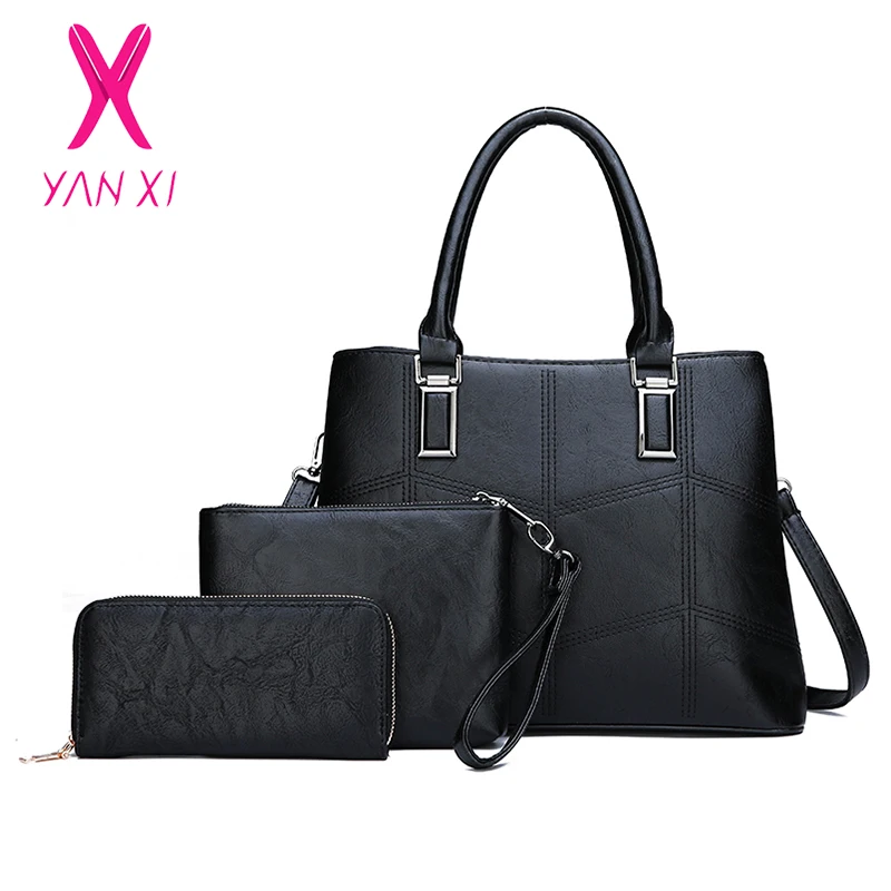 YANXI New Women Bags Set 3 Pcs Leather Handbag Women Large Tote Bags Ladies Shoulder Bag Handbag+Messenger Bag+Purse Sac A Main
YANXI New Women Bags Set 3 Pcs Leather Handbag Women Large Tote Bags Ladies Shoulder Bag Handbag+Messenger Bag+Purse Sac A Main