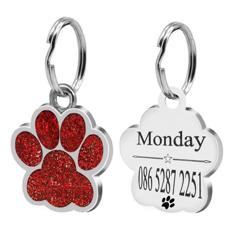 Collar para mascota perro identificaci/ón llavero con anillo Rose Pink etiqueta brillante con forma de huella de pata gato