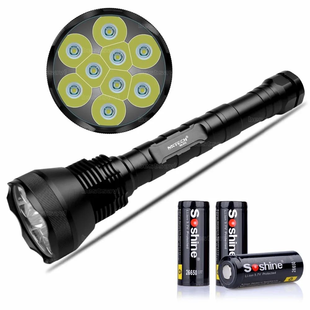 

Outdoor Flashlig NKTECH Super Bright NK-9T6 9x Bulb T6 LED11000 Lumens 5 Modes Flashlight Torch 3X Soshine 26650 5500mAh Battery