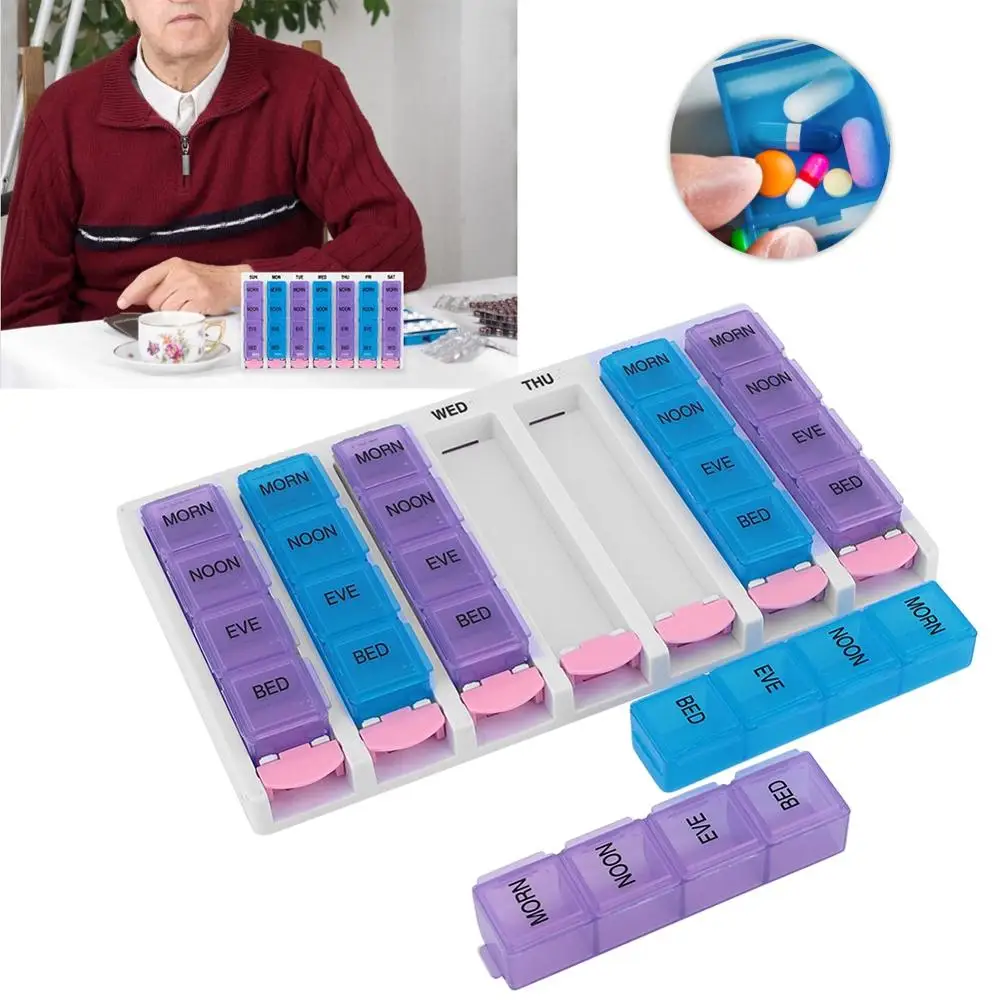 Organizer Dispenser for Medicines Organizer 7 Days 4 Times a Day 28 Compartments Box Medicine Organizer with Push Button
Organizer Dispenser for Medicines Organizer 7 Days 4 Times a Day 28 Compartments Box Medicine Organizer with Push Button
