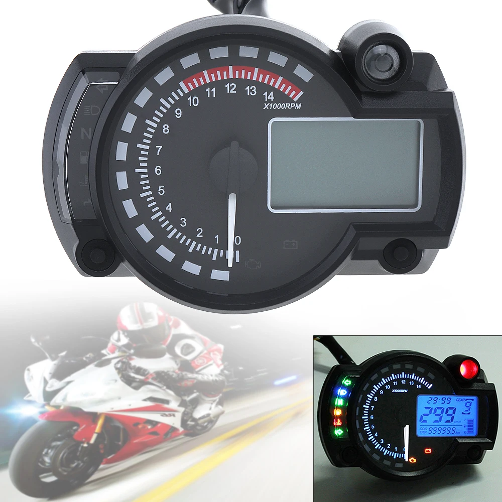 Blue Universal Motorcycle Motorbike LCD Digital Speedometer Odometer Tachometer Motorcycle Instruments Suitable for Car
Blue Universal Motorcycle Motorbike LCD Digital Speedometer Odometer Tachometer Motorcycle Instruments Suitable for Car