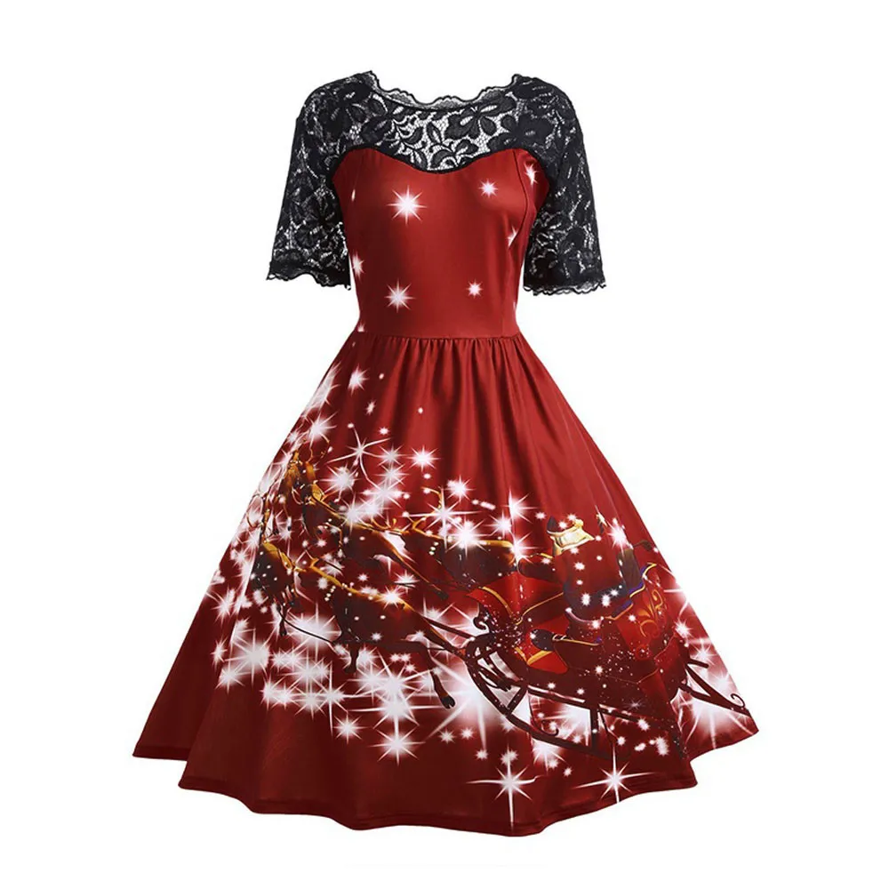 Womens Christmas Dress Party Christmas Elk Print Vintage Xmas Lace Female Clothes Dress Woman Elegant vestido curto com manga
Womens Christmas Dress Party Christmas Elk Print Vintage Xmas Lace Female Clothes Dress Woman Elegant vestido curto com manga