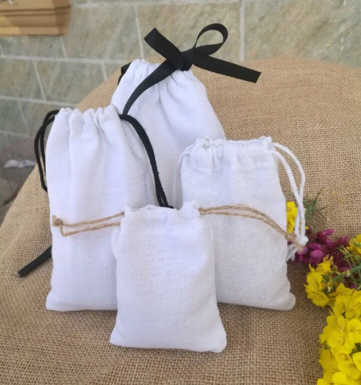 

White Cotton Gift Packaging Pouch 8x10cm 9x12cm 10x15cm 13x17cm 15x20cm pack of 50 Wedding Birthday Party Favor Bag