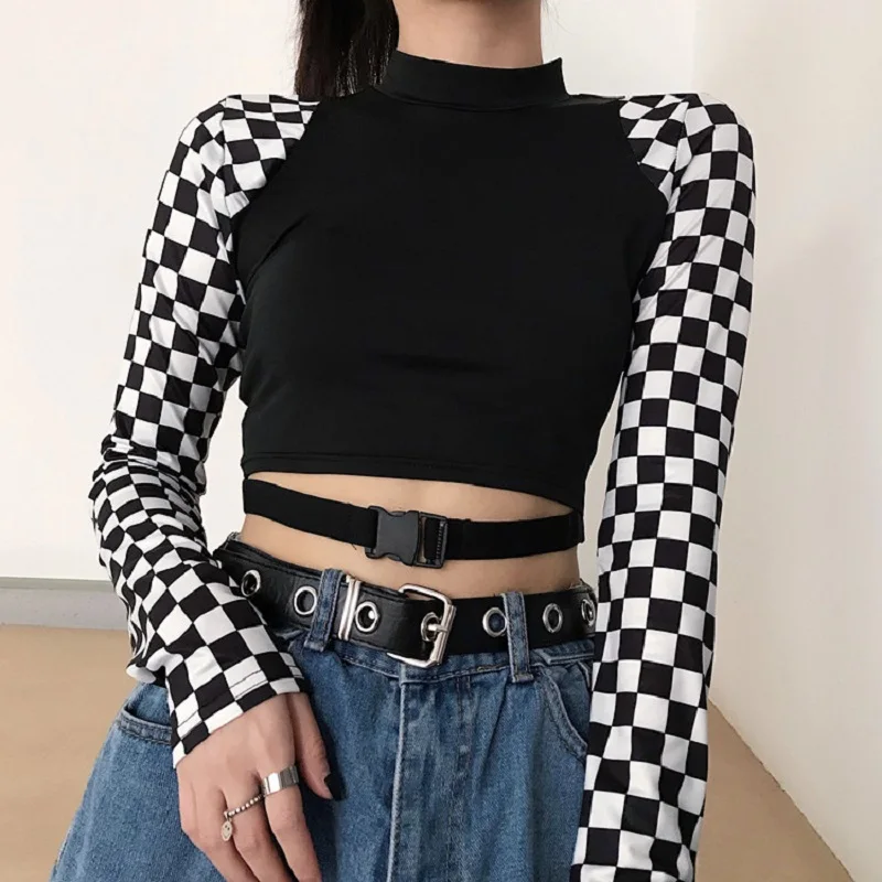 Autumn Harajuku new female hip hop Slim long sleeve plaid sexy short paragraph top casual stitching Turtleneck Ulzzang T-shirt
Autumn Harajuku new female hip hop Slim long sleeve plaid sexy short paragraph top casual stitching Turtleneck Ulzzang T-shirt