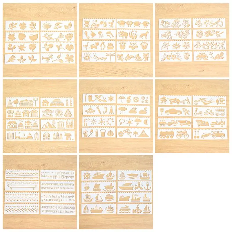 8PCS Creative DIY Layering Stencils Painting Drawing Templates Scrapbooking Stamp Album Decor Supplies Multiple Types
8PCS Creative DIY Layering Stencils Painting Drawing Templates Scrapbooking Stamp Album Decor Supplies Multiple Types