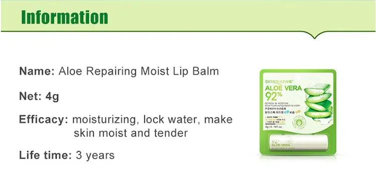 BIOAQUA Natural Aloe Moisturizing Lip Balm Colorless Refine Repair Lip Wrinkles for Woman Winter Lip Care 1 Pcs BIOAQUA Natural Aloe Moisturizing Lip Balm Colorless Refine Repair Lip Wrinkles for Woman Winter Lip Care 1 Pcs