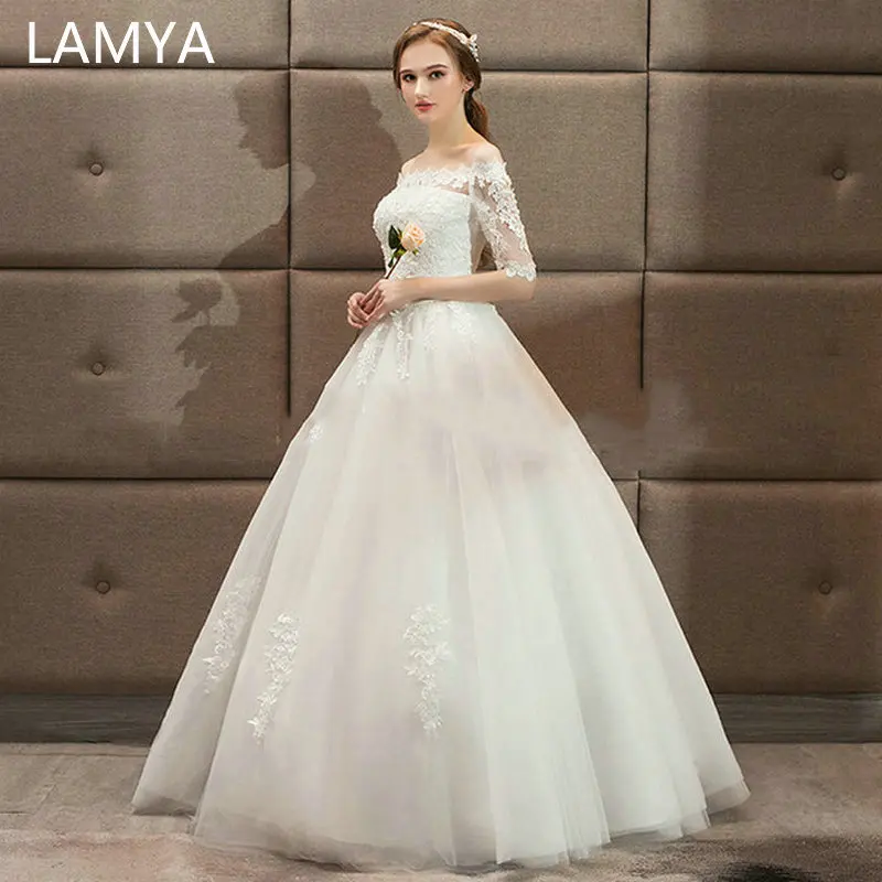 Ламия 2021 Винтаж свадебное платье Vestido De Noiva половина с кружевными рукавами Для