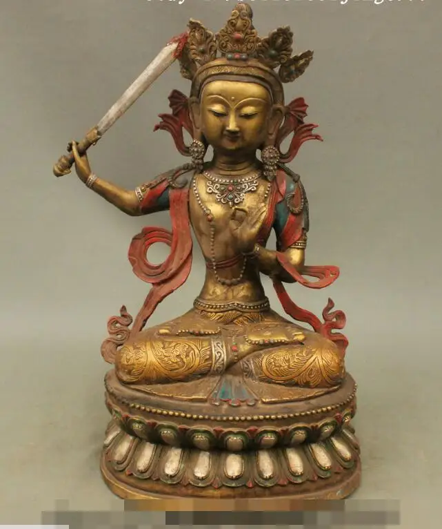 18" Chinese Tibetan Buddhism Bronze Painting WenShu Bodhisattva Manjuist Statue 45cm
18" Chinese Tibetan Buddhism Bronze Painting WenShu Bodhisattva Manjuist Statue 45cm