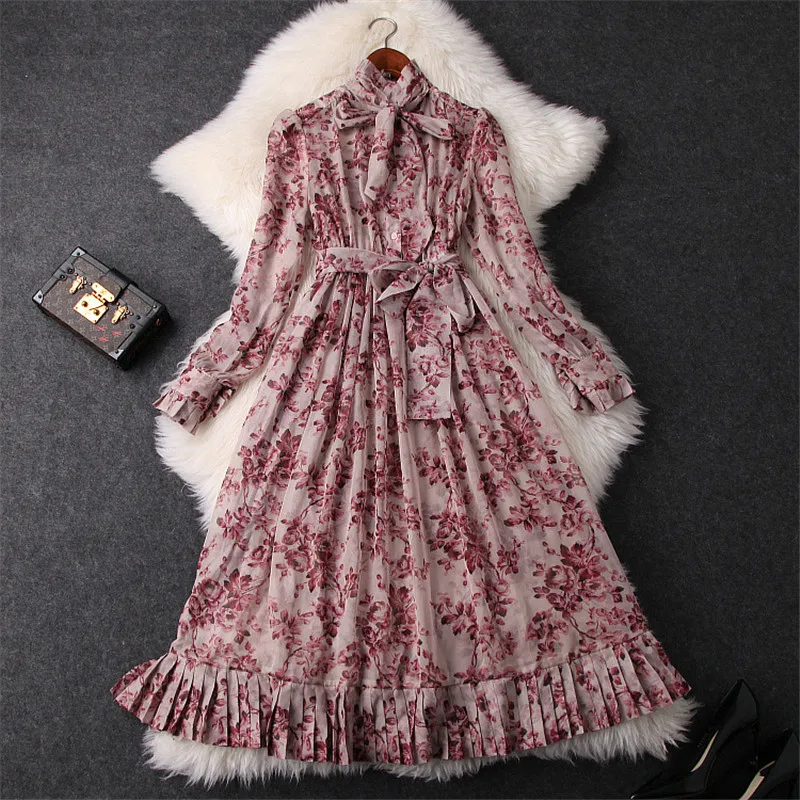 New Spring Dress 2019 Women Fashion Runway Designer Long Sleeve Lace Up Floral Print Vintage Midi Chiffon Dress Holiday Beach
New Spring Dress 2019 Women Fashion Runway Designer Long Sleeve Lace Up Floral Print Vintage Midi Chiffon Dress Holiday Beach