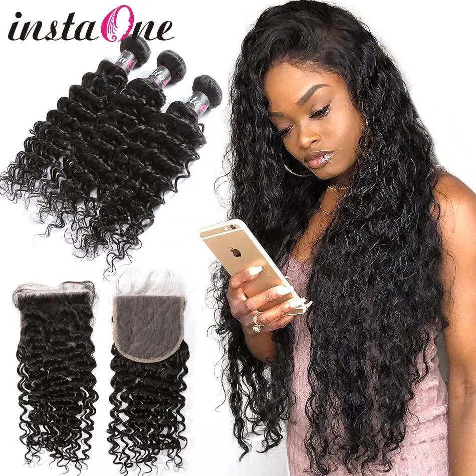 Instaone 7A Brazilian Hair Weave Bundles With Lace Closure Raw Virgin Deep Wave 100% Human Hair Extension Weave and 4*4 closures
Instaone 7A Brazilian Hair Weave Bundles With Lace Closure Raw Virgin Deep Wave 100% Human Hair Extension Weave and 4*4 closures
