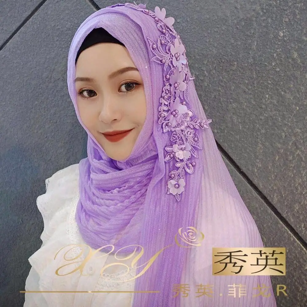 Malaysia plain scarf women Muslim appliques hijab chiffon flowers shawls 
Malaysia plain scarf women Muslim appliques hijab chiffon flowers shawls