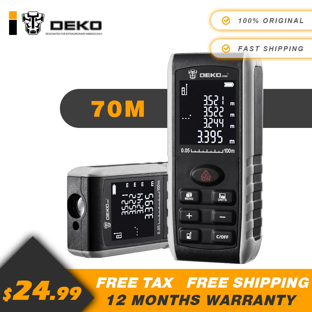 DEKO LRE521 Laser Distance Meter 70M Angle Display Dual Laser Rangefinder Distance
DEKO LRE521 Laser Distance Meter 70M Angle Display Dual Laser Rangefinder Distance