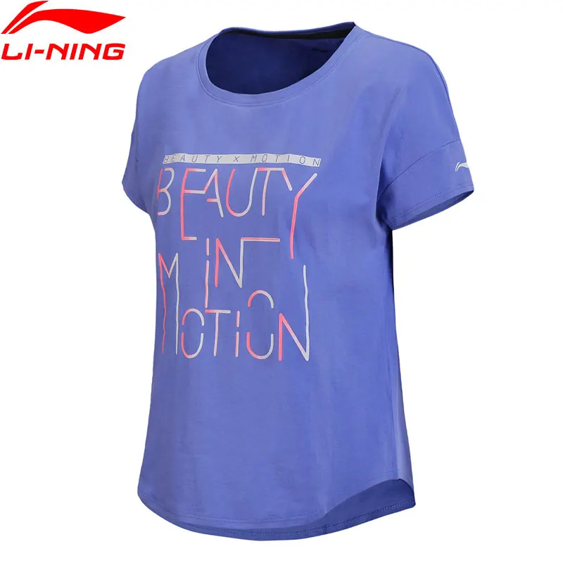 

Li-Ning Women Training T-Shirt 68% Cotton 32% Polyester Loose Fit AT DRY BASE LiNing Breathable Sport Tee Tops ATSN072 CAMJ18