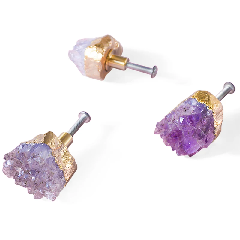 Natural Amethyst quartz handle Extravagant Naturalism Crystal Single hole Knob Brass Grip for Cabinet Pulls Furniture Hardware
Natural Amethyst quartz handle Extravagant Naturalism Crystal Single hole Knob Brass Grip for Cabinet Pulls Furniture Hardware