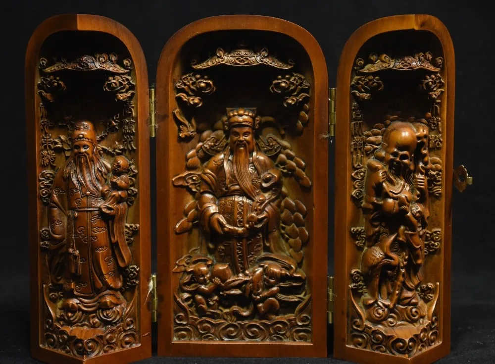 christmas 6" Chinese Boxwood Wood Carved 3 Longevity God Fu Lu Shou Life Ghau Shrine Box halloween
christmas 6" Chinese Boxwood Wood Carved 3 Longevity God Fu Lu Shou Life Ghau Shrine Box halloween