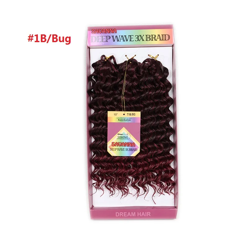 10inch 1B/BUG deep wave hair extensions 3bundles/lot crochet braids style deep freetress water wave hair bohemian 3X Braid hair
10inch 1B/BUG deep wave hair extensions 3bundles/lot crochet braids style deep freetress water wave hair bohemian 3X Braid hair