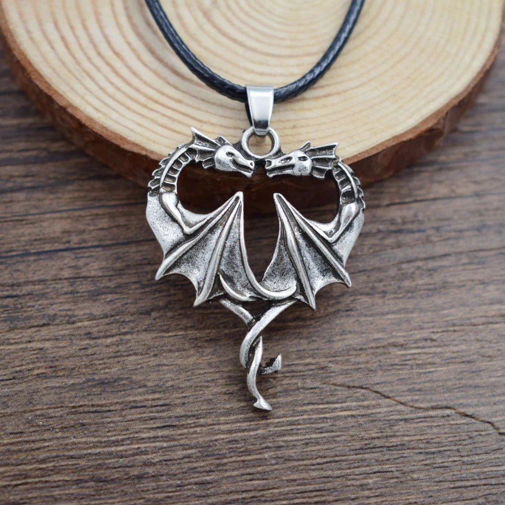 

SanLan 1pcs dropshipping Celtico Dragon Necklace Dragons Heart jewelry love with 55cm leather chain