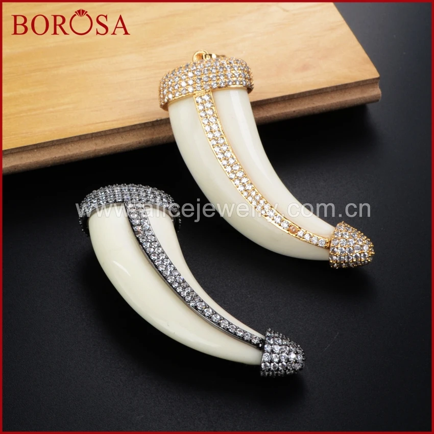 BOROSA Druzy Jewelry 3 pcsGold/Black Color Natural White Ox Bone Carved Horn Pendant Bead Pave Zircon WX245
BOROSA Druzy Jewelry 3 pcsGold/Black Color Natural White Ox Bone Carved Horn Pendant Bead Pave Zircon WX245