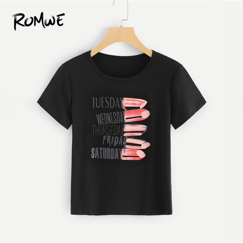 ROMWE Letter Print Round Neck Tee 2019 New Design Summer Basic Women Short Sleeve T-shirt Female Casual Chic Ladies Tops
ROMWE Letter Print Round Neck Tee 2019 New Design Summer Basic Women Short Sleeve T-shirt Female Casual Chic Ladies Tops
