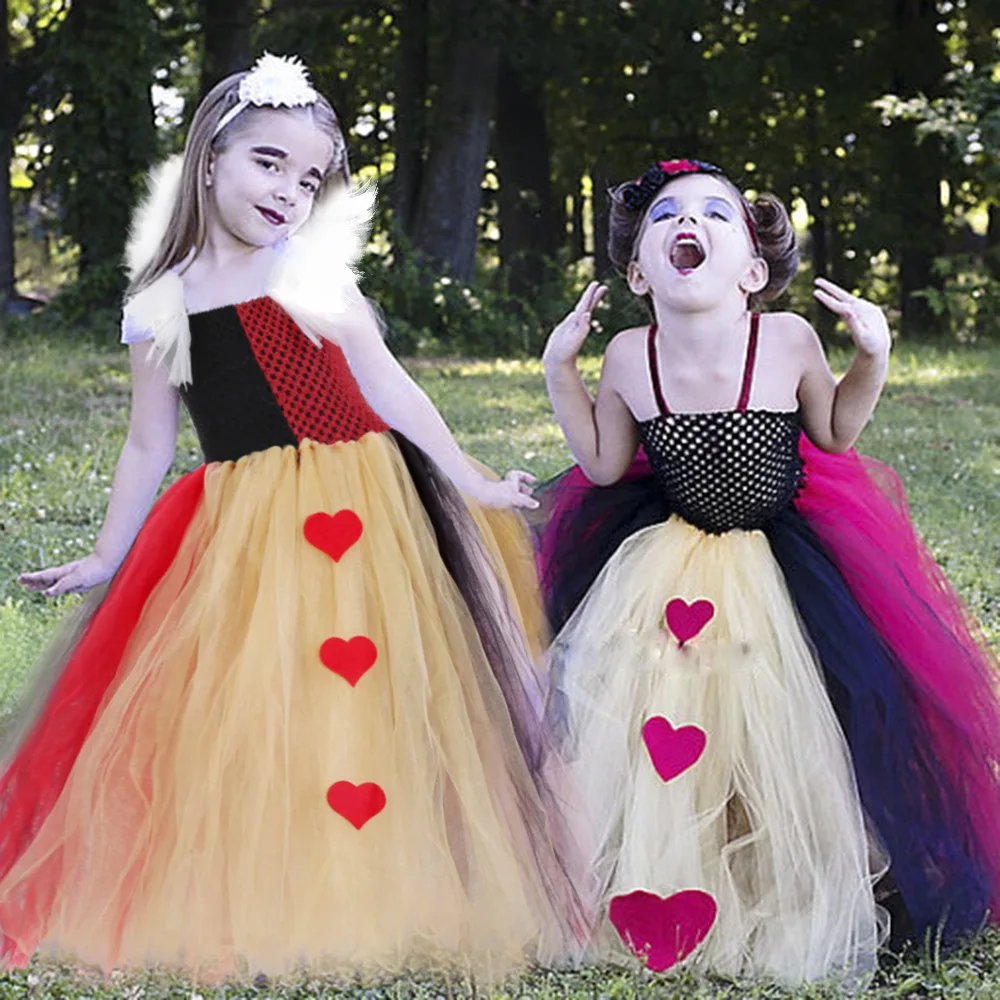 Kids Queen of Hearts Fancy Dress Costume Alice in Wonderland Girls Dresses Age 10 Vampirina Costume Halloween Cosplay Tutu Dress (1)