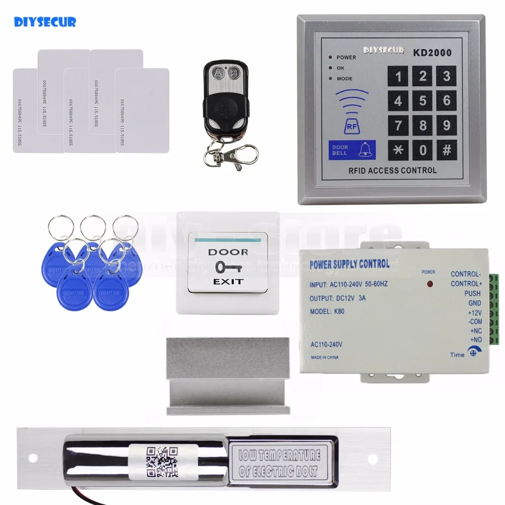 DIYSECUR Full Kit Set Rfid Card Door Access Control System + Electric Drop Bolt Lock + Remote Controller KD2000
DIYSECUR Full Kit Set Rfid Card Door Access Control System + Electric Drop Bolt Lock + Remote Controller KD2000