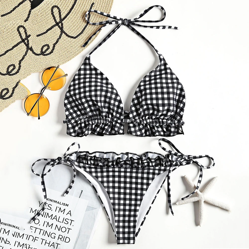 2018 Sexy Women Bikini Set Swimwear Checked Padded Halter Bikinis Low Waisted Ruffles Sexy Summer Beach Swimsuit Bathing Suit
2018 Sexy Women Bikini Set Swimwear Checked Padded Halter Bikinis Low Waisted Ruffles Sexy Summer Beach Swimsuit Bathing Suit