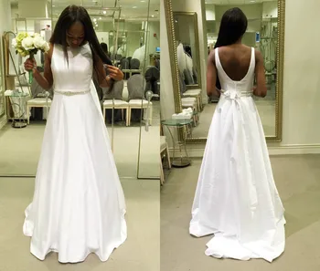 Vintage Wedding Dress Sheer Satin Backless A line Spaghetti Straps Beaded Wedding Party Dress Custom Made 
Vintage Wedding Dress Sheer Satin Backless A line Spaghetti Straps Beaded Wedding Party Dress Custom Made