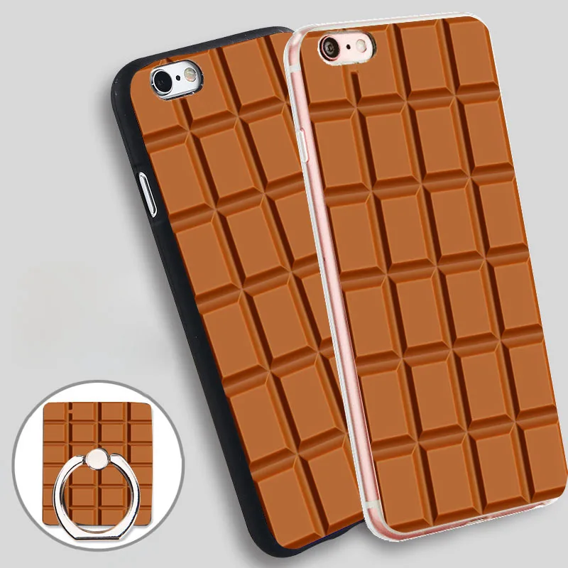 Image milk chocolate Phone Ring Holder Soft TPU Silicon Case Cover for iPhone 4 4S 5C 5 SE 5S 6 6S 7 Plus