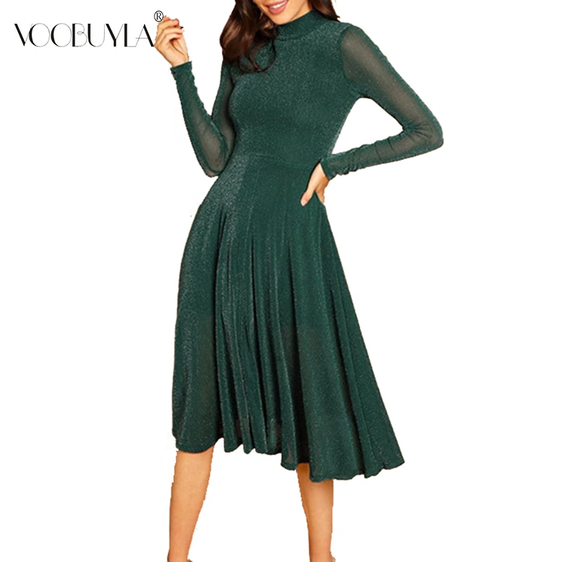 Voobuyla Green Elegant Party Dress Mock Neck Glitter Button Fit And Flare Solid Natural Waist Dress 2019 Minimalist Women Dress
Voobuyla Green Elegant Party Dress Mock Neck Glitter Button Fit And Flare Solid Natural Waist Dress 2019 Minimalist Women Dress