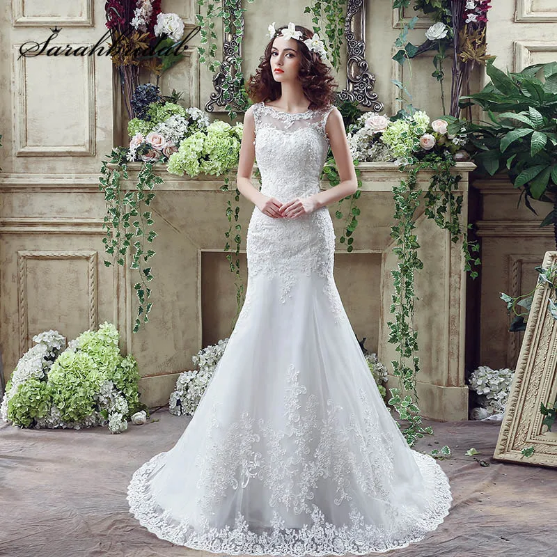 White Romantic Mermaid Lace Applique Wedding Dresses with Sequined Tulle Sheer Neck Zipper V Back Buttons Bridal Gowns SQ045
White Romantic Mermaid Lace Applique Wedding Dresses with Sequined Tulle Sheer Neck Zipper V Back Buttons Bridal Gowns SQ045