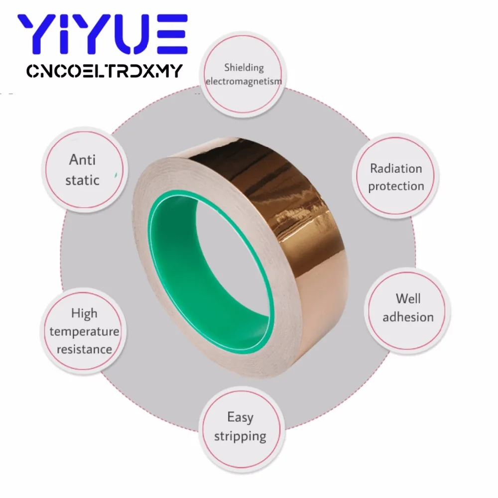 20M Double Sided Conduct Copper Foil Tape Mask Electromagnetic Shielding double side conductive copper foil tape 56810mm (3)