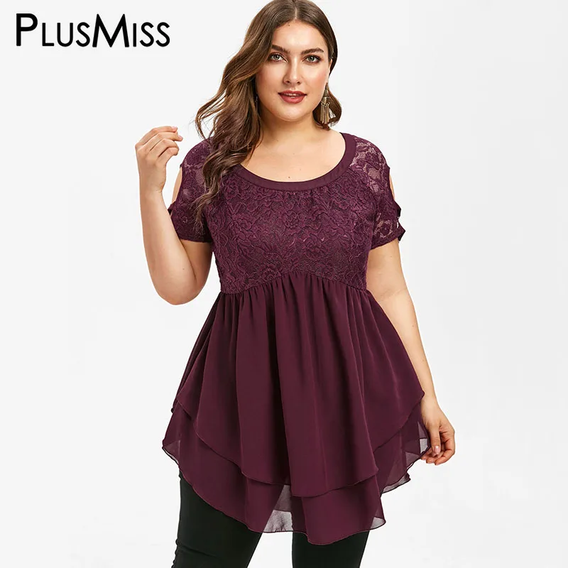 PlusMiss Plus Size 5XL Vintage Lace Crochet Chiffon Skirted Blouse Women Big Size Cold Shoulder Short Sleeve Tops XXXXL XXXL XXL
PlusMiss Plus Size 5XL Vintage Lace Crochet Chiffon Skirted Blouse Women Big Size Cold Shoulder Short Sleeve Tops XXXXL XXXL XXL