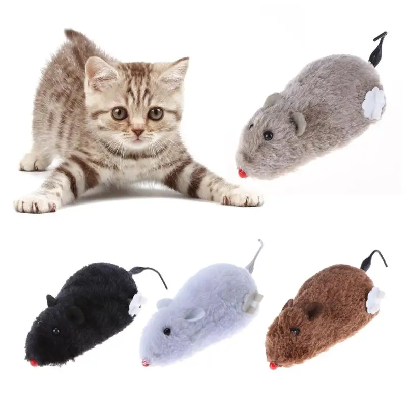 Фото Забавная заводная игрушка-мышь Весенняя плюшевая крыса механическое движение