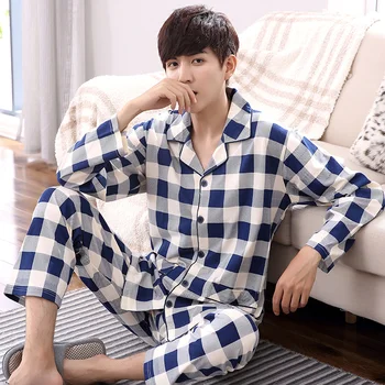 New Spring Autumn 100%Cotton Men's Long Sleeve Pajamas Set Turn-down Collar Leisure Soft Loose Plus Size M-4XL Male Pyjamas
New Spring Autumn 100%Cotton Men's Long Sleeve Pajamas Set Turn-down Collar Leisure Soft Loose Plus Size M-4XL Male Pyjamas