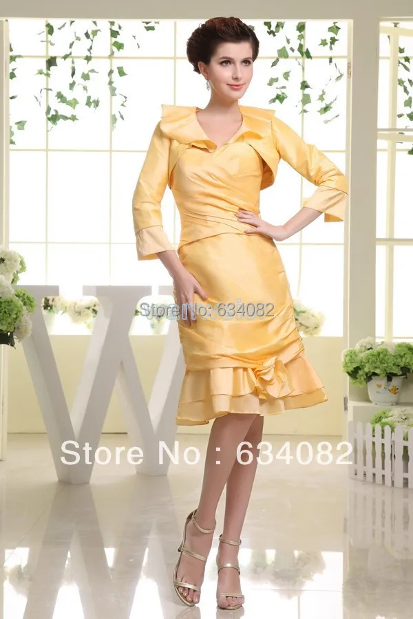 free shipping 2013 yellow taffeta plus size short mini dress modest unique classy black jacket dress Mother of the Bride Dresses
free shipping 2013 yellow taffeta plus size short mini dress modest unique classy black jacket dress Mother of the Bride Dresses