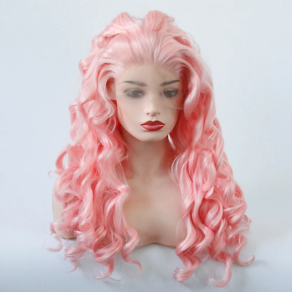Long Loose Wave Wig Baby Pink Synthetic Lace Front Wigs Heat Resistant Fiber Soft Hair for Women -87