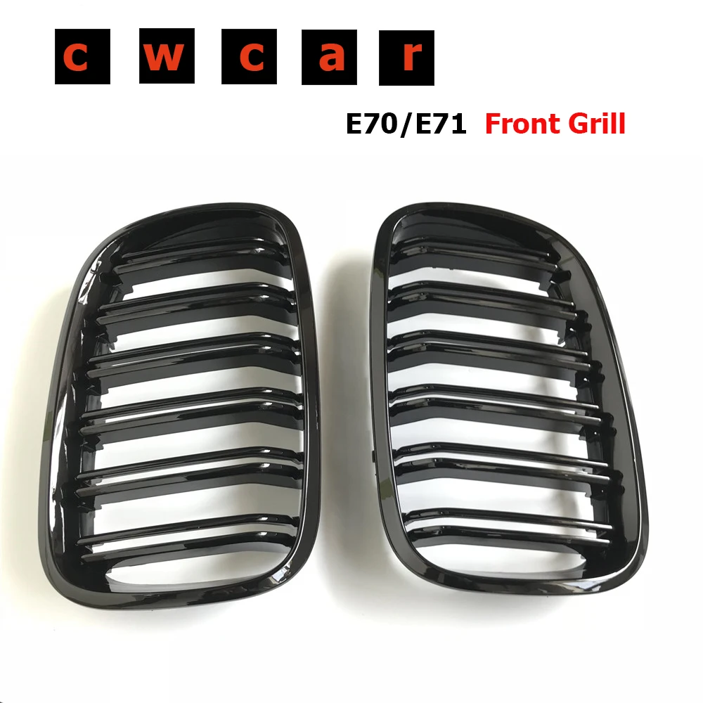 

Pair Gloss Black Double Slat Kidney Grille Front Grill For BMW X5 X6 E70 E71 2007-2013 Car Styling Racing Grills