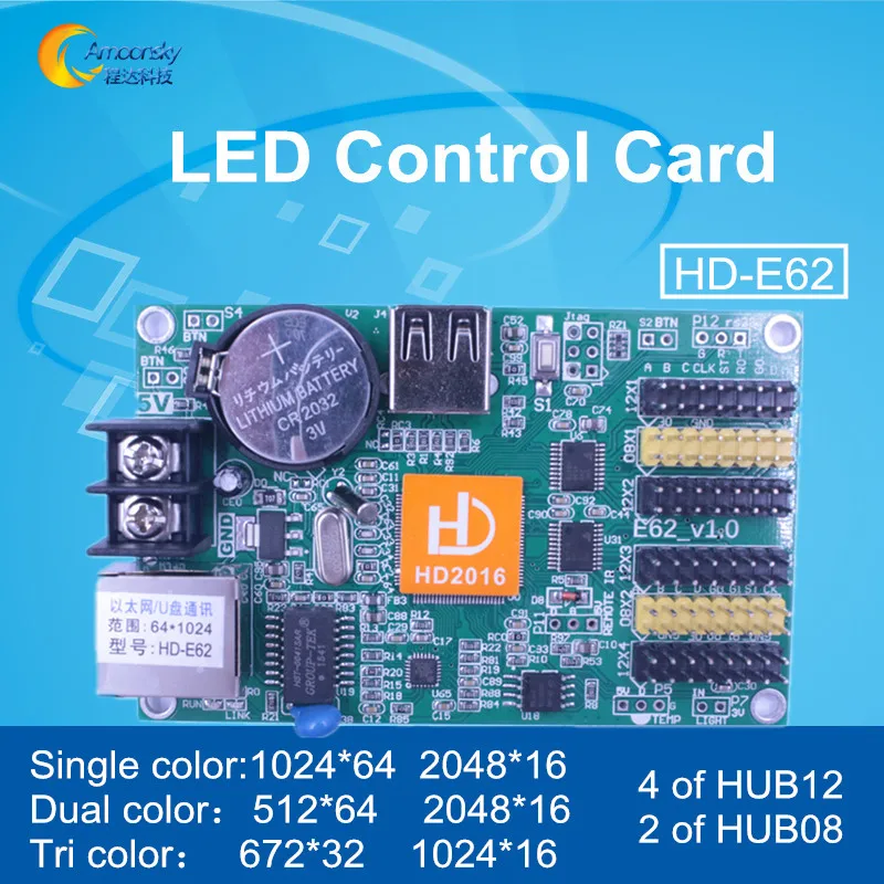 Single Dual Color Led Module Control Card HD-E62 Huidu Led Control System Digital Card for P10 Led Display
Single Dual Color Led Module Control Card HD-E62 Huidu Led Control System Digital Card for P10 Led Display