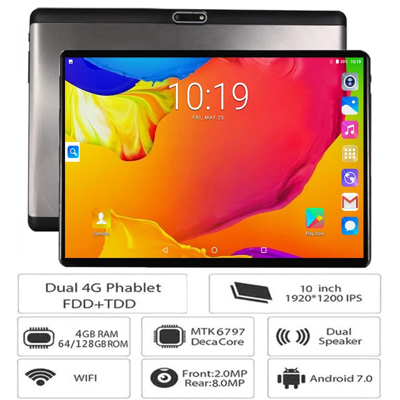 2019 Global Version 10 inch Tablet PC 4GB RAM 128GB ROM Deca 10 Cores 4G LTE bluetooth GPS 1920*1200 IPS 2.5D Tempered Glass
2019 Global Version 10 inch Tablet PC 4GB RAM 128GB ROM Deca 10 Cores 4G LTE bluetooth GPS 1920*1200 IPS 2.5D Tempered Glass